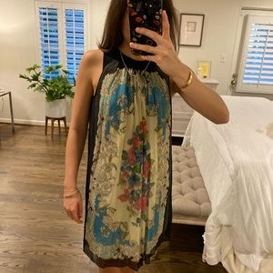 ANTHROPOLOGIE SIZE 0 BLACK FLORAL SHIFT DRESS